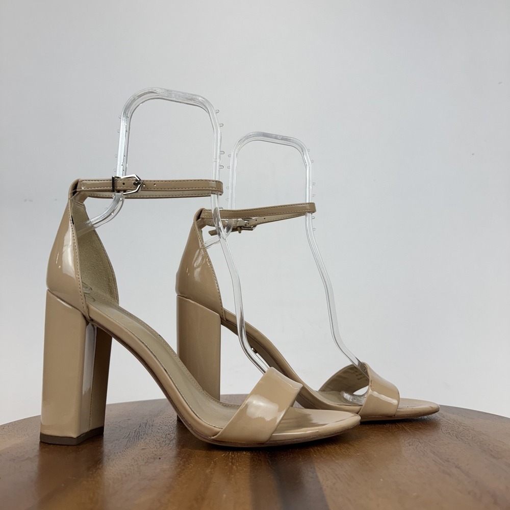 Womens Sam Edelman Yaro Nude Patent Leather Block Open Toe Heels Size 11 M GUC